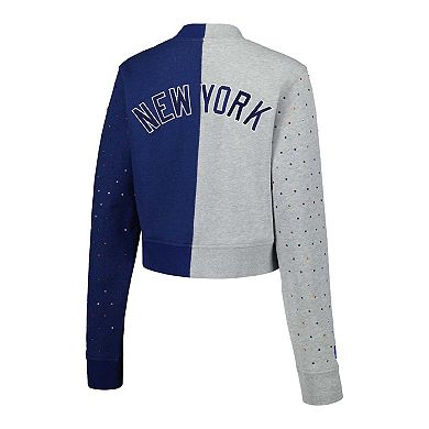 Women's Gray/Navy New York Yankees Cropped Button-Up Cardigan