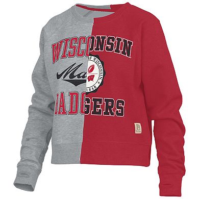 Women's Pressbox  Heather Gray Wisconsin Badgers Half and Half Raglan Pullover Sweatshirt