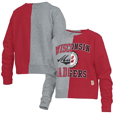 Women's Pressbox  Heather Gray Wisconsin Badgers Half and Half Raglan Pullover Sweatshirt