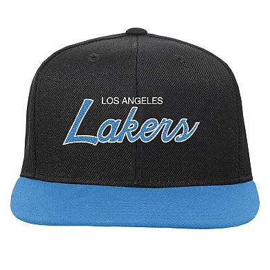 Youth Mitchell & Ness Black Los Angeles Lakers Team Script Snapback Hat