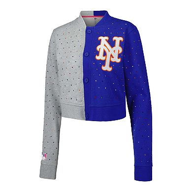 Women's Gray/Royal New York Mets Cropped Button-Up Cardigan