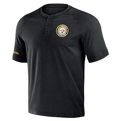 Men's NFL x Darius Rucker Collection by Fanatics Black Pittsburgh Steelers Washed Raglan Henley T-Shirt