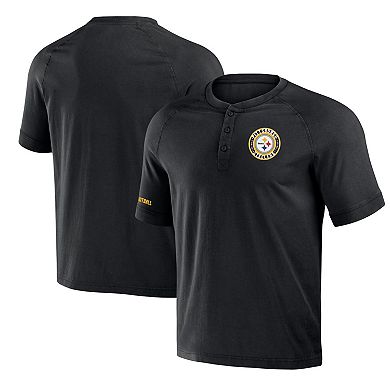 Men's NFL x Darius Rucker Collection by Fanatics Black Pittsburgh Steelers Washed Raglan Henley T-Shirt