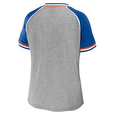 Women's WEAR by Erin Andrews Heather Gray Denver Broncos Throwback Raglan V-Neck T-Shirt