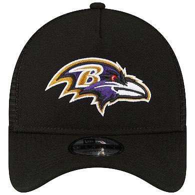 Men's New Era Black Baltimore Ravens  A-Frame Trucker 9FORTY Adjustable Hat