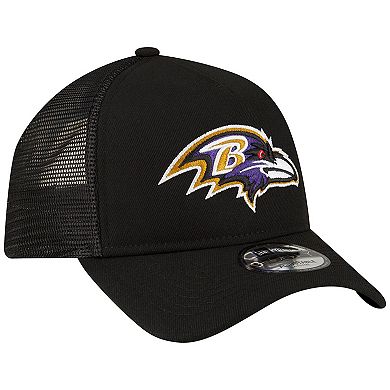 Men's New Era Black Baltimore Ravens  A-Frame Trucker 9FORTY Adjustable Hat