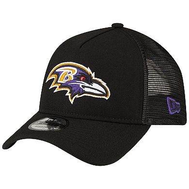 Men's New Era Black Baltimore Ravens  A-Frame Trucker 9FORTY Adjustable Hat