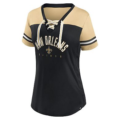 Women's Fanatics Branded Black/Vegas Gold New Orleans Saints Blitz & Glam Lace-Up V-Neck Jersey T-Shirt