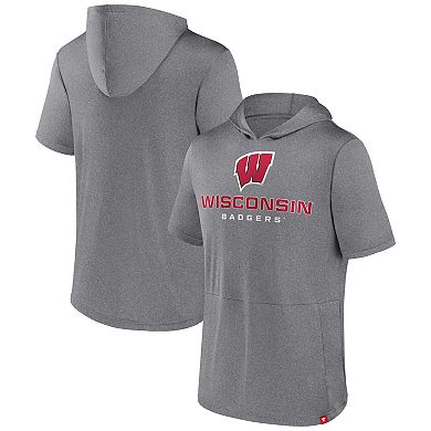 Men's Fanatics Branded Heather Gray Wisconsin Badgers Modern Stack Hoodie T-Shirt
