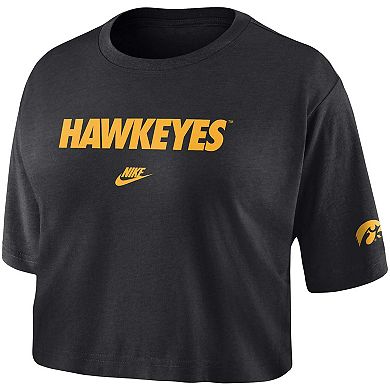 Women's Nike Black Iowa Hawkeyes Wordmark Cropped T-Shirt