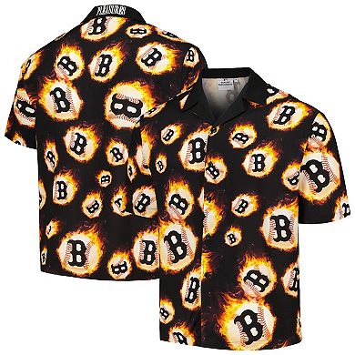 Men's Black Boston Red Sox Flame Fireball Button-Up Shirt