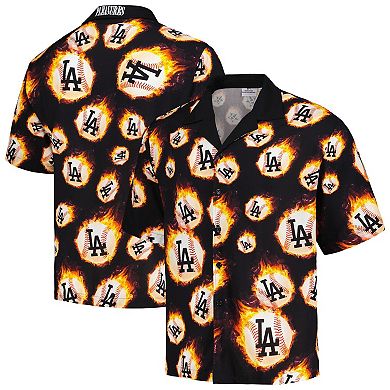 Men's Black Los Angeles Dodgers Flame Fireball Button-Up Shirt