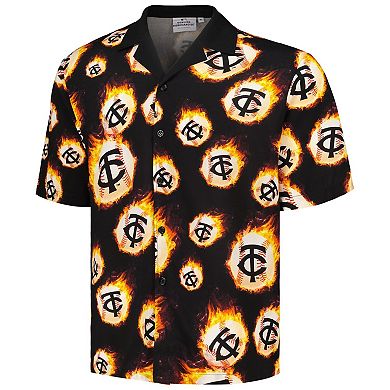 Men's Black Minnesota Twins Flame Fireball Button-Up Shirt