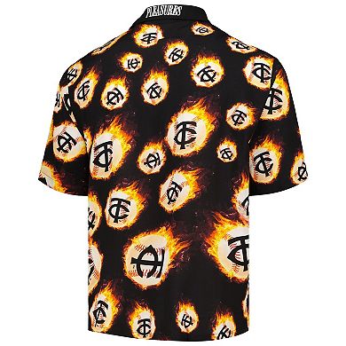 Men's Black Minnesota Twins Flame Fireball Button-Up Shirt