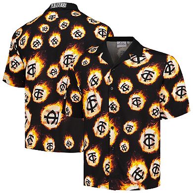 Men's Black Minnesota Twins Flame Fireball Button-Up Shirt