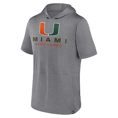 Men's Fanatics Branded Heather Gray Miami Hurricanes Modern Stack Hoodie T-Shirt