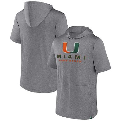 Men's Fanatics Branded Heather Gray Miami Hurricanes Modern Stack Hoodie T-Shirt