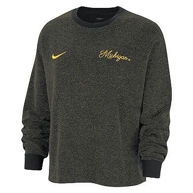 Women's Nike  Black Michigan Wolverines Yoga Script Pullover Sweatshirt