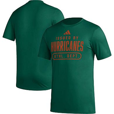 Men's adidas Green Miami Hurricanes Sideline AEROREADY Pregame T-Shirt