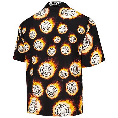 Men's Black Chicago Cubs Flame Fireball Button-Up Shirt