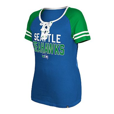 Women's New Era College Navy Seattle Seahawks Raglan Lace-Up T-Shirt