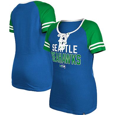 Women's New Era College Navy Seattle Seahawks Raglan Lace-Up T-Shirt