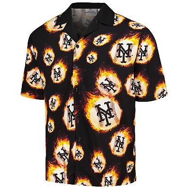 Men's Black New York Mets Flame Fireball Button-Up Shirt