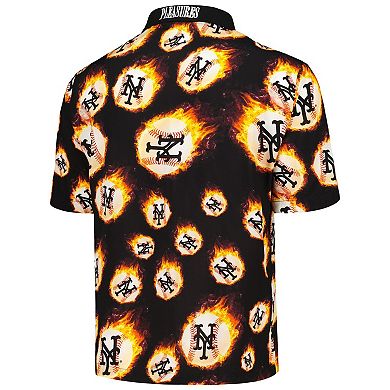 Men's Black New York Mets Flame Fireball Button-Up Shirt