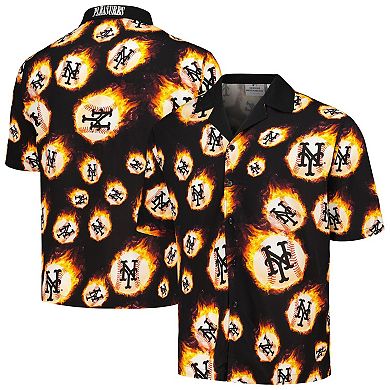 Men's Black New York Mets Flame Fireball Button-Up Shirt