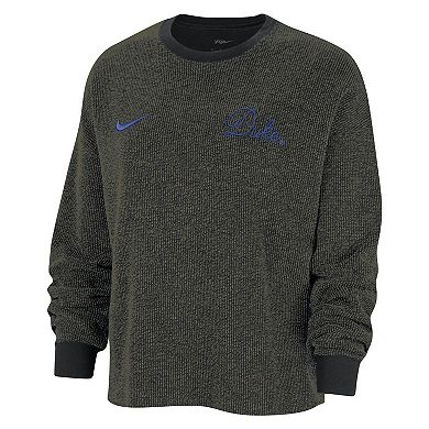 Women's Nike  Black Duke Blue Devils Yoga Script Pullover Sweatshirt