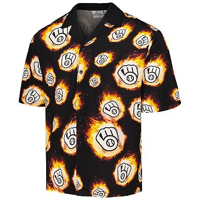 Men's Black Milwaukee Brewers Flame Fireball Button-Up Shirt