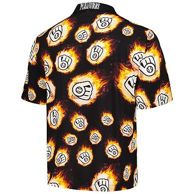 Men's Black Milwaukee Brewers Flame Fireball Button-Up Shirt