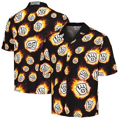 Men's Black Milwaukee Brewers Flame Fireball Button-Up Shirt