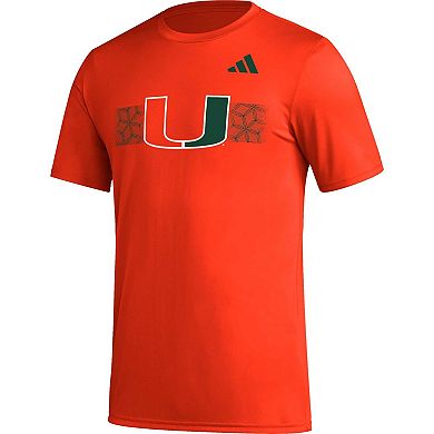 Men's adidas Orange Miami Hurricanes Pregame AEROREADY T-Shirt