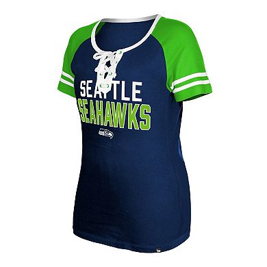 Women's New Era  Royal Seattle Seahawks Throwback Raglan Lace-Up T-Shirt