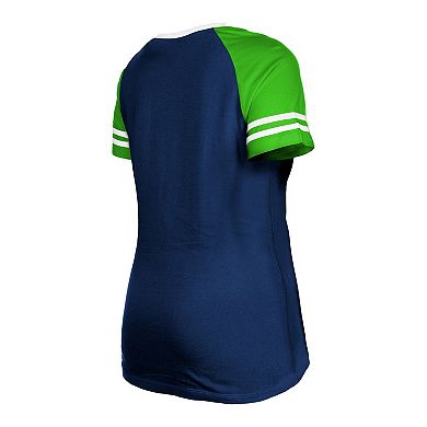 Women's New Era  Royal Seattle Seahawks Throwback Raglan Lace-Up T-Shirt