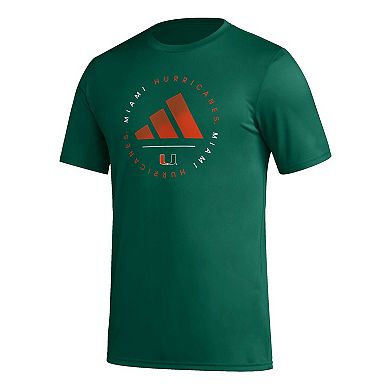 Men's adidas Green Miami Hurricanes Stripe Up AEROREADY Pregame T-Shirt