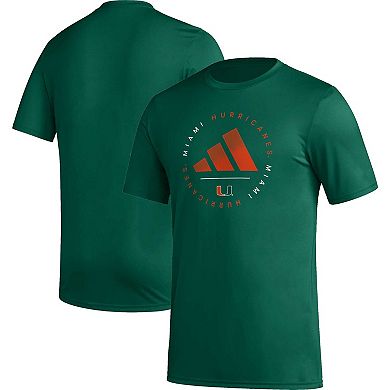 Men's adidas Green Miami Hurricanes Stripe Up AEROREADY Pregame T-Shirt