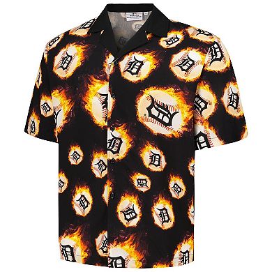 Men's Black Detroit Tigers Flame Fireball Button-Up Shirt