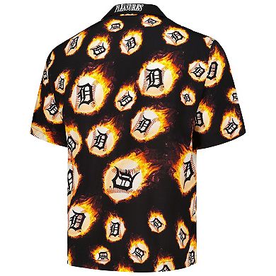 Men's Black Detroit Tigers Flame Fireball Button-Up Shirt
