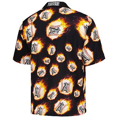 Men's Black Los Angeles Angels Flame Fireball Button-Up Shirt