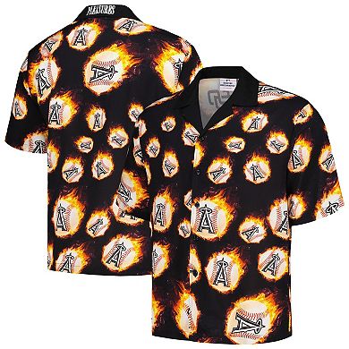 Men's Black Los Angeles Angels Flame Fireball Button-Up Shirt