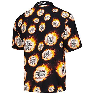 Men's Black Seattle Mariners Flame Fireball Button-Up Shirt