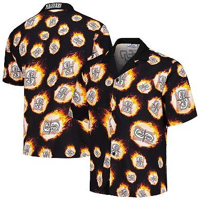 Men's Black Seattle Mariners Flame Fireball Button-Up Shirt