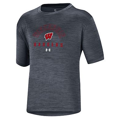 Youth Under Armour Heather Black Wisconsin Badgers Vent Tech Mesh T-Shirt