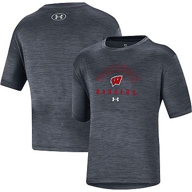 Youth Under Armour Heather Black Wisconsin Badgers Vent Tech Mesh T-Shirt