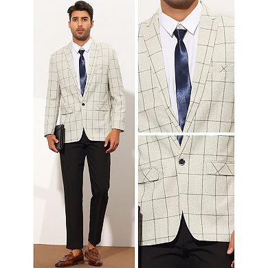 Men's Prom Plaid Sports Coat Notched Lapel Slim Fit Checked Blazer