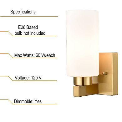 Bathroom Modern Brass Wall Light Milky White Cylinder Glass Set of 2