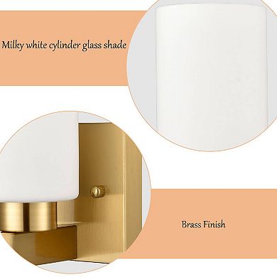 Bathroom Modern Brass Wall Light Milky White Cylinder Glass Set of 2