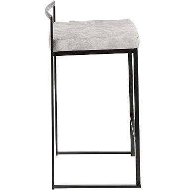 Set of 2 Contemporary Barstools in Black and Light Grey Cowboy Faux Leather 31"